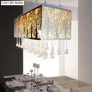 GobekUsa White Modern Island Light with 3 Waterdrop Crystal Heads and Forest Pattern