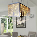 GobekUsa White Modern Island Light with 3 Waterdrop Crystal Heads and Forest Pattern