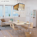 GobekUsa White Modern Island Light with 3 Waterdrop Crystal Heads and Forest Pattern
