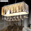 GobekUsa White Modern Island Light with 3 Waterdrop Crystal Heads and Forest Pattern