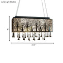 GobekUsa White Modern Island Light with 3 Waterdrop Crystal Heads and Forest Pattern