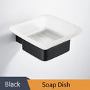 Modern frosted glass and black finish wall mount soap holder bathroom by Decorbites
