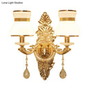 GobekUsa Modern Frosted Glass Bell Shade Wall Sconce with Gold Carved Backplate