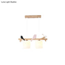 GobekUsa Modern Frosted Glass Pendant Light with Wood Accent - 2/3 Lights | Barrel Island Hanging Lamp Kit - Bird Deco | Perfect for Tables