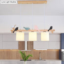 GobekUsa Modern Frosted Glass Pendant Light with Wood Accent - 2/3 Lights | Barrel Island Hanging Lamp Kit - Bird Deco | Perfect for Tables