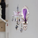 GobekUsa Modern Frosted Glass Purple Wall Sconce Light with Teardrop Crystal Drops - Ruffle Design