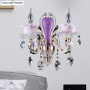 GobekUsa Modern Frosted Glass Purple Wall Sconce Light with Teardrop Crystal Drops - Ruffle Design