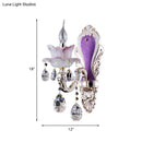 GobekUsa Modern Frosted Glass Purple Wall Sconce Light with Teardrop Crystal Drops - Ruffle Design