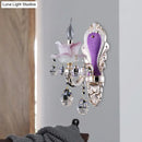 GobekUsa Modern Frosted Glass Purple Wall Sconce Light with Teardrop Crystal Drops - Ruffle Design
