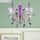 GobekUsa Modern Frosted Glass Purple Wall Sconce Light with Teardrop Crystal Drops - Ruffle Design