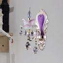 GobekUsa Modern Frosted Glass Purple Wall Sconce Light with Teardrop Crystal Drops - Ruffle Design