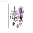 GobekUsa Modern Frosted Glass Purple Wall Sconce Light with Teardrop Crystal Drops - Ruffle Design