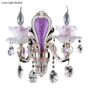 GobekUsa Modern Frosted Glass Purple Wall Sconce Light with Teardrop Crystal Drops - Ruffle Design