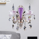 GobekUsa Modern Frosted Glass Purple Wall Sconce Light with Teardrop Crystal Drops - Ruffle Design