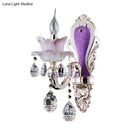 GobekUsa Modern Frosted Glass Purple Wall Sconce Light with Teardrop Crystal Drops - Ruffle Design
