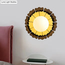 GobekUsa Modern Frosted Glass Wall Sconce with LED Lighting - Orb White, 1-Head Design, Yellow/Brown Finish, Sunflower Backplate