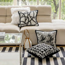 Modern geometric black & white embroidered pillow cover living room by Decorbites