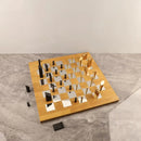 Wooden And Metal Chess Set On Geometric Block Board - Modern Style Home Decor Handcrafted Tabletop Display