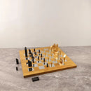 Wooden And Metal Chess Set On Geometric Block Board - Modern Style Home Decor Handcrafted Tabletop Display