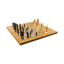 Wooden And Metal Chess Set On Geometric Block Board - Modern Style Home Decor Handcrafted Tabletop Display