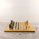 Wooden And Metal Chess Set On Geometric Block Board - Modern Style Home Decor Handcrafted Tabletop Display