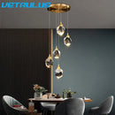GobekUsa Diamond Crystal LED Chandelier, Brass Ceiling Pendant Light for Dining Room