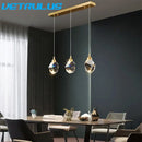 GobekUsa Diamond Crystal LED Chandelier, Brass Ceiling Pendant Light for Dining Room