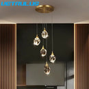 GobekUsa Diamond Crystal LED Chandelier, Brass Ceiling Pendant Light for Dining Room