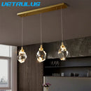 GobekUsa Diamond Crystal LED Chandelier, Brass Ceiling Pendant Light for Dining Room