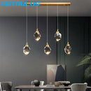 GobekUsa Diamond Crystal LED Chandelier, Brass Ceiling Pendant Light for Dining Room