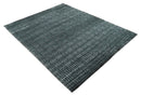 Modern Geometric Design Dark Teal And Silver 8x10 Hand Knotted Wool And Art Silk Rug