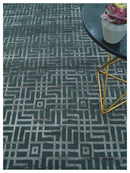 Modern Geometric Design Dark Teal And Silver 8x10 Hand Knotted Wool And Art Silk Rug