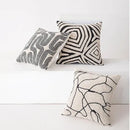 Modern geometric embroidered cushion cover black & cream living room by Decorbites