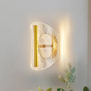 GobekUsa Minimal LED Gold Sconce - Metallic Geometric Wall Light for Living Room in White/Warm