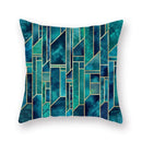 Modern geometric leaf flower pillowcase teal & blue living room decor by Decorbites