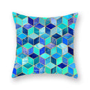 Modern geometric leaf flower pillowcase teal & blue living room decor by Decorbites