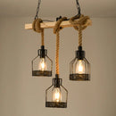 GobekUsa Modern Geometric Metallic Island Pendant Lamp with Jute Rope Cord for Dining Room