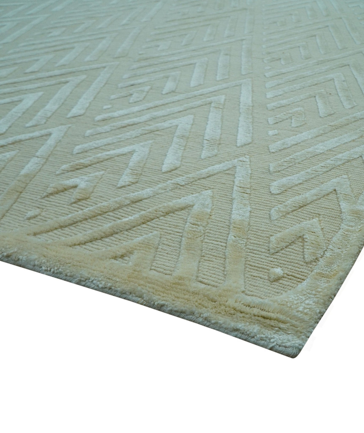 Bamboo Silk Hand Knotted Area Rug 9x12 - Ivory Beige Geometric, photo 3 of 11