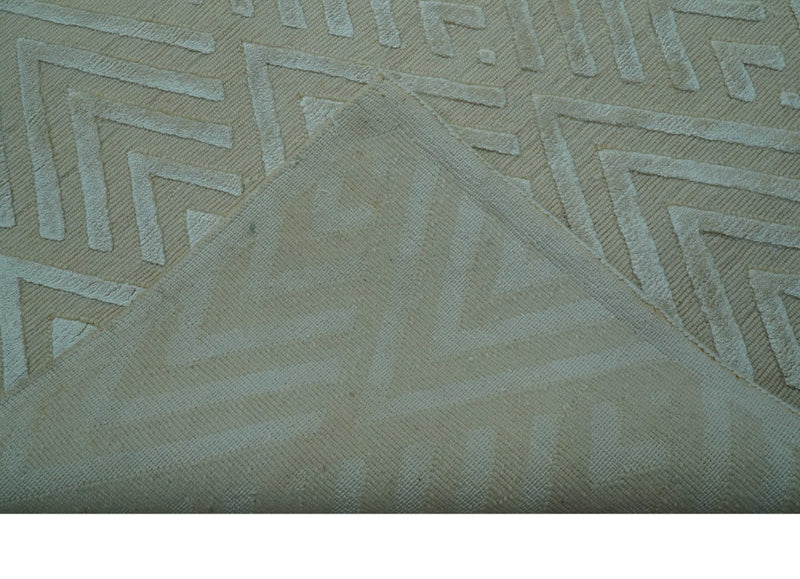 Bamboo Silk Hand Knotted Area Rug 9x12 - Ivory Beige Geometric, photo 4 of 11