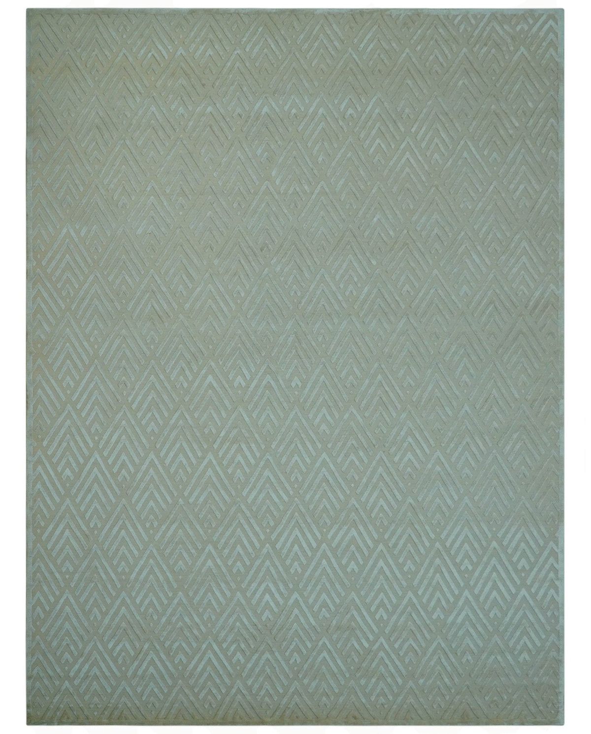 Bamboo Silk Hand Knotted Area Rug 9x12 - Ivory Beige Geometric