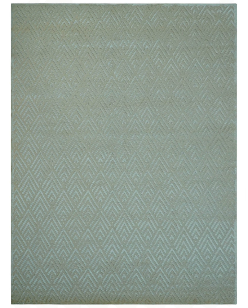 Bamboo Silk Hand Knotted Area Rug 9x12 - Ivory Beige Geometric