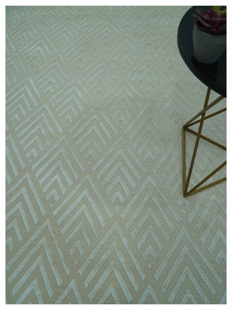 Bamboo Silk Hand Knotted Area Rug 9x12 - Ivory Beige Geometric, photo 8 of 11