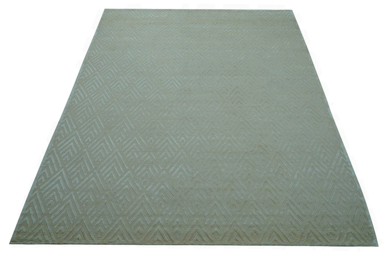 Bamboo Silk Hand Knotted Area Rug 9x12 - Ivory Beige Geometric, photo 10 of 11