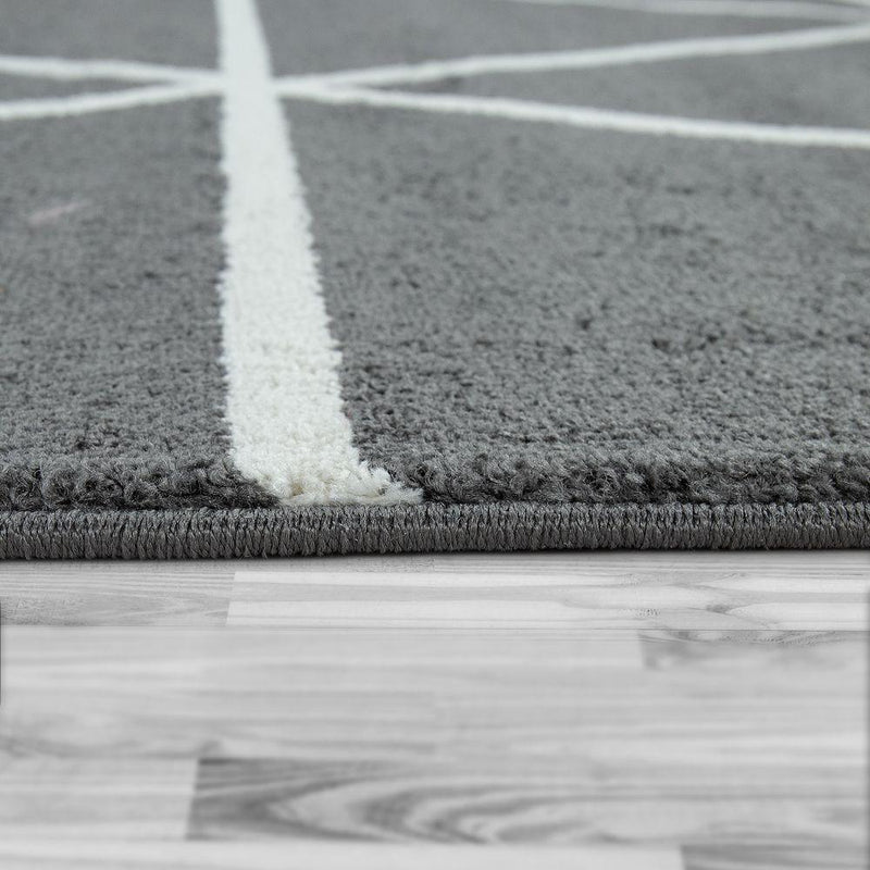 Modern Geometric Rug for Living-Room in Anthracite White