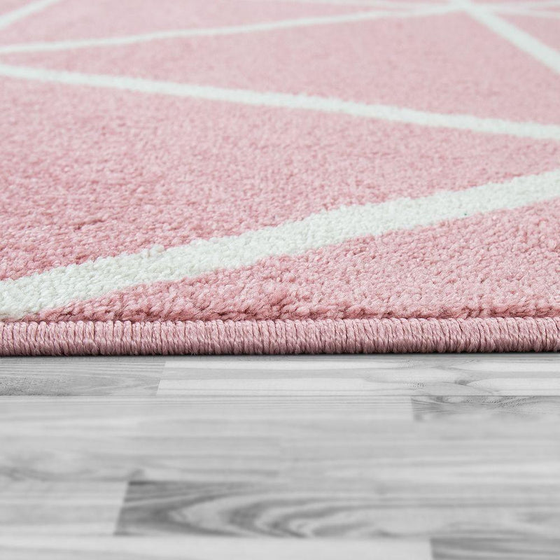 Modern Geometric Rug for Living-Room in Pink White