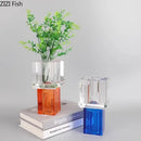 GobekUsa Geometric Square Glass Vase Artificial Flowers Modern Floral Arrangement