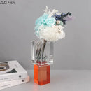 GobekUsa Geometric Square Glass Vase Artificial Flowers Modern Floral Arrangement