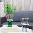 GobekUsa Geometric Square Glass Vase Artificial Flowers Modern Floral Arrangement