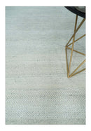 Modern Geometric Trellis Scandinavian 8x10 Hand Knotted  Silver, Ivory and Gray Wool Area Rug | TRDCP955810