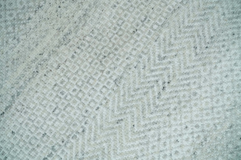 Modern Geometric Trellis Scandinavian 8x10 Hand Knotted  Silver, Ivory and Gray Wool Area Rug | TRDCP955810